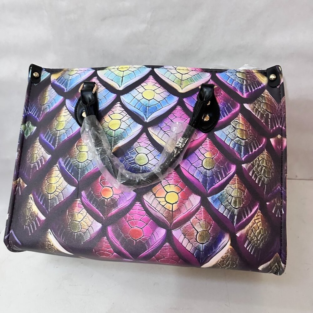 Psychedelic Mermaid Tote Bag Genuine Leather NWT Designer Pop Art Statement Gift - Picture 2 of 9